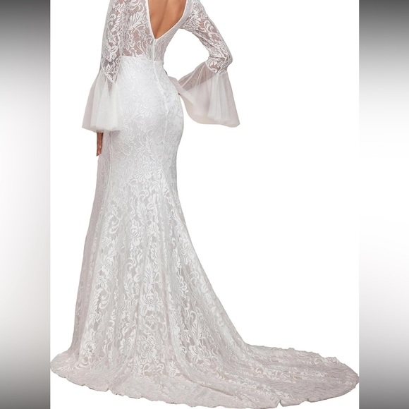 White Lace Bell Sleeve wedding Dress SZ S - Picture 2 of 14